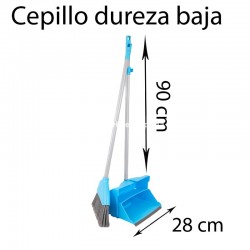 Recogedor cerrado con palo y cepillo 28 cm azul