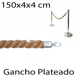 Cuerda poste separador trenzado y anilla plateada 150x4x4 cm Bronce