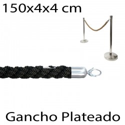 Cuerda poste separador trenzado y anilla plateada 150x4x4 cm Negro
