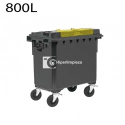Contenedor basura 800L con doble tapa amarilla